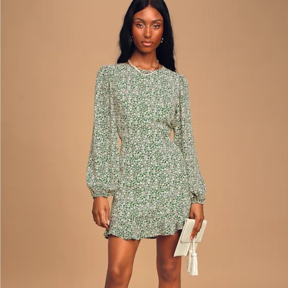 Lulus Blooming Darlin' Green Floral Print Ruffled Mini Dress - Picture 1 of 7